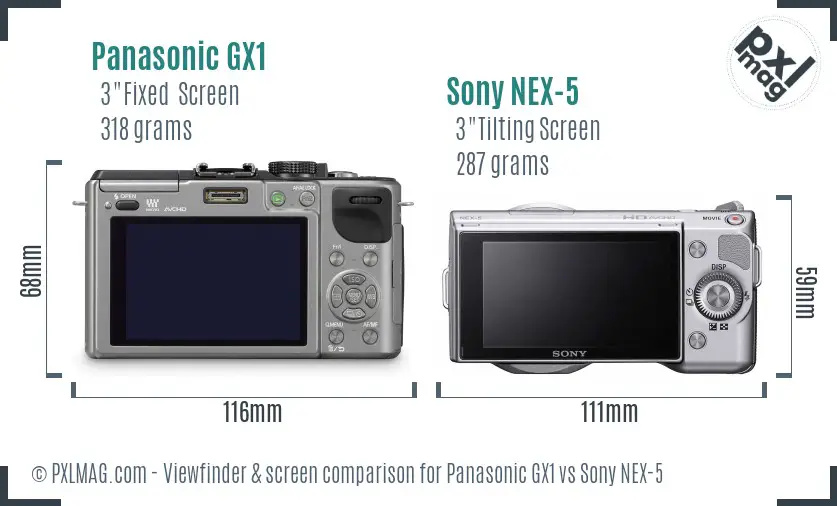Panasonic GX1 vs Sony NEX-5 Screen and Viewfinder comparison