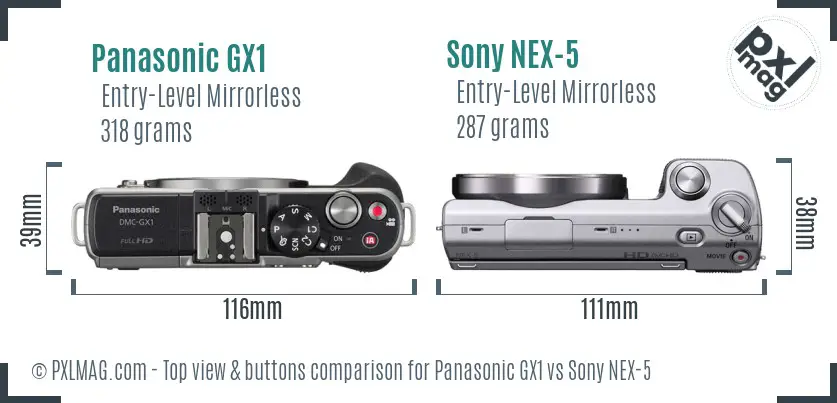 Panasonic GX1 vs Sony NEX-5 top view buttons comparison