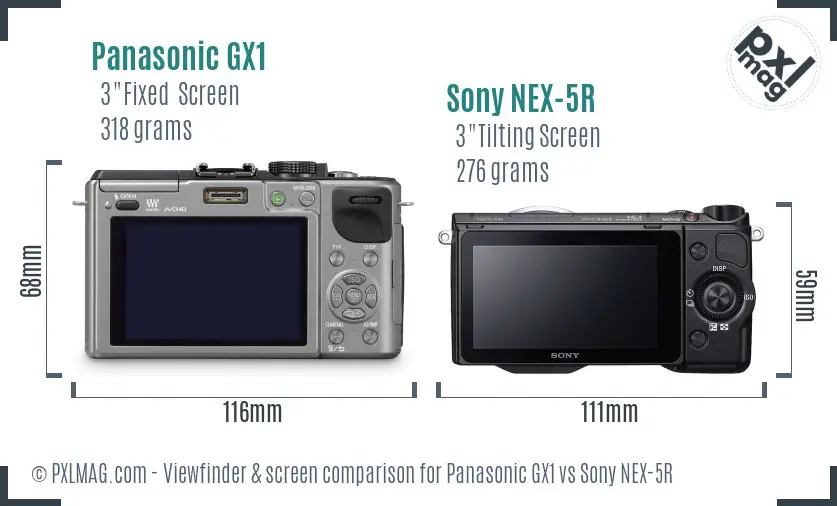 Panasonic GX1 vs Sony NEX-5R Screen and Viewfinder comparison