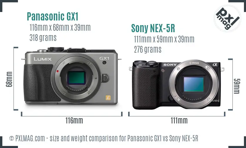 Panasonic GX1 vs Sony NEX-5R size comparison