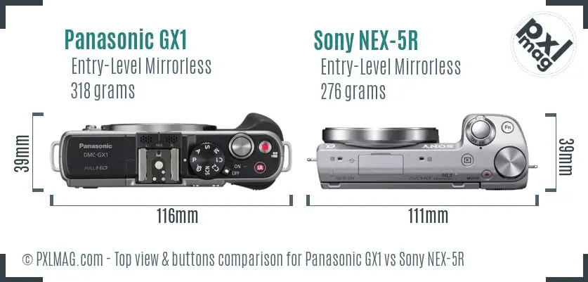 Panasonic GX1 vs Sony NEX-5R top view buttons comparison