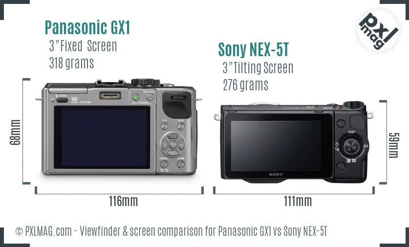 Panasonic GX1 vs Sony NEX-5T Screen and Viewfinder comparison