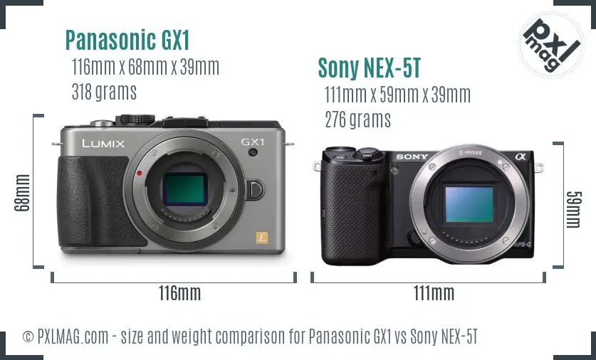Panasonic GX1 vs Sony NEX-5T size comparison