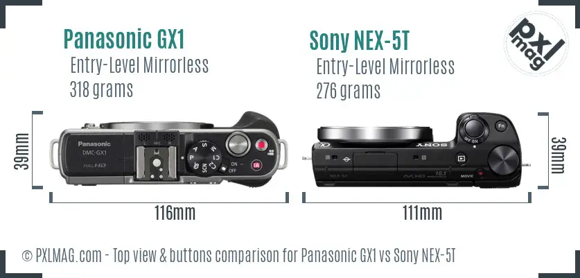 Panasonic GX1 vs Sony NEX-5T top view buttons comparison