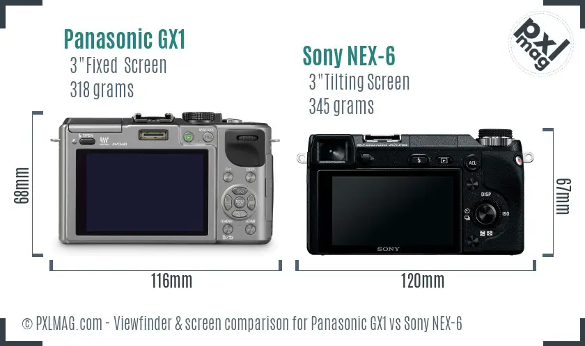Panasonic GX1 vs Sony NEX-6 Screen and Viewfinder comparison
