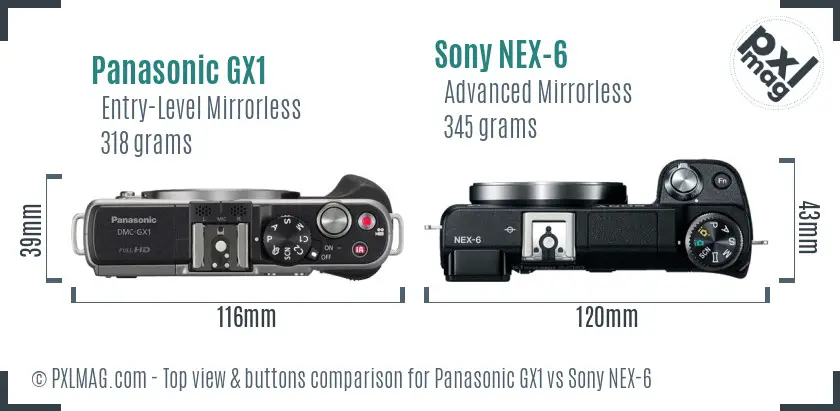 Panasonic GX1 vs Sony NEX-6 top view buttons comparison