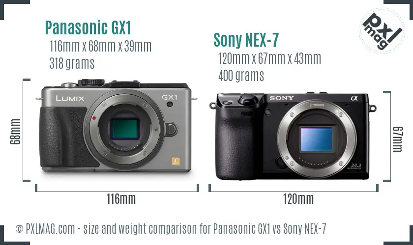 Panasonic GX1 vs Sony NEX-7 size comparison