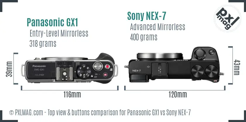 Panasonic GX1 vs Sony NEX-7 top view buttons comparison