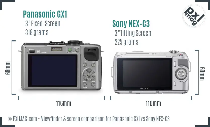 Panasonic GX1 vs Sony NEX-C3 Screen and Viewfinder comparison