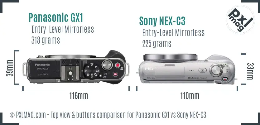 Panasonic GX1 vs Sony NEX-C3 top view buttons comparison