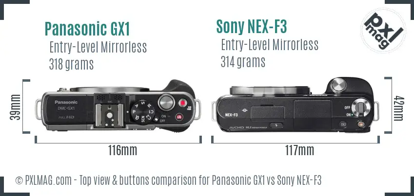 Panasonic GX1 vs Sony NEX-F3 top view buttons comparison