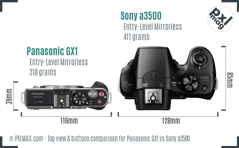 Panasonic GX1 vs Sony a3500 top view buttons comparison
