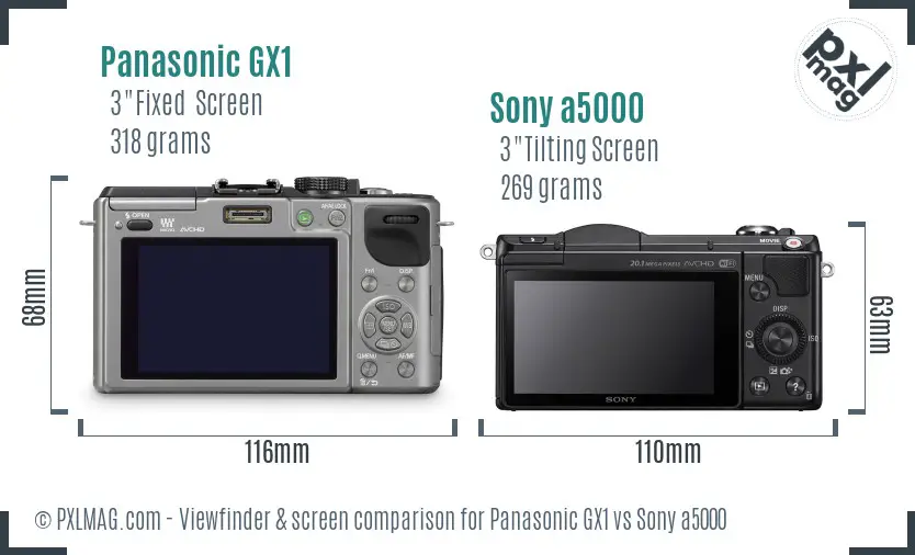 Panasonic GX1 vs Sony a5000 Screen and Viewfinder comparison