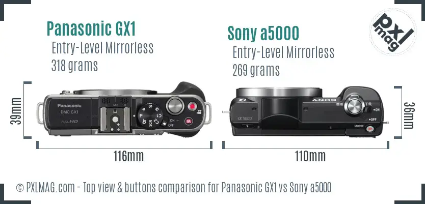 Panasonic GX1 vs Sony a5000 top view buttons comparison