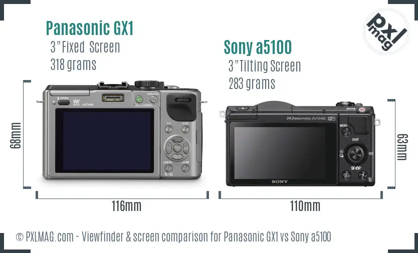 Panasonic GX1 vs Sony a5100 Screen and Viewfinder comparison