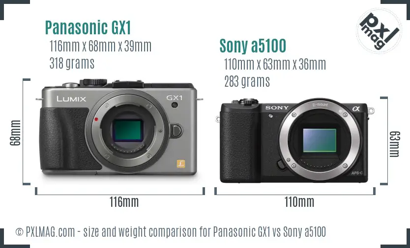 Panasonic GX1 vs Sony a5100 size comparison