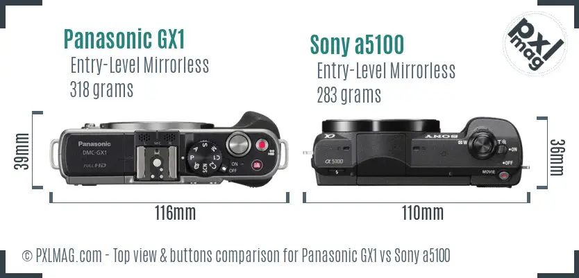 Panasonic GX1 vs Sony a5100 top view buttons comparison