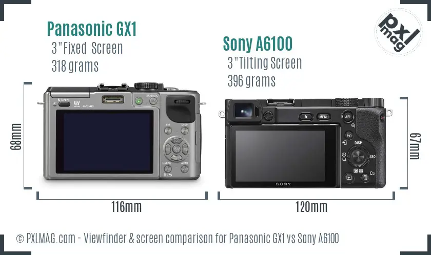 Panasonic GX1 vs Sony A6100 Screen and Viewfinder comparison