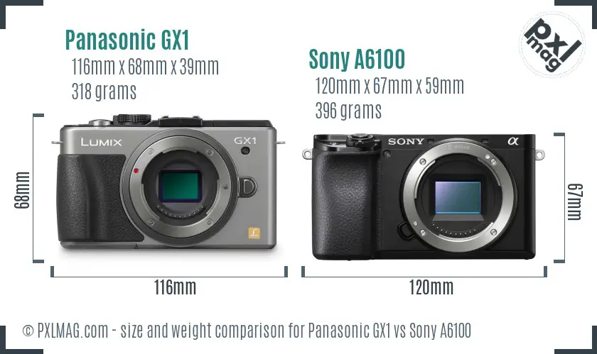 Panasonic GX1 vs Sony A6100 size comparison