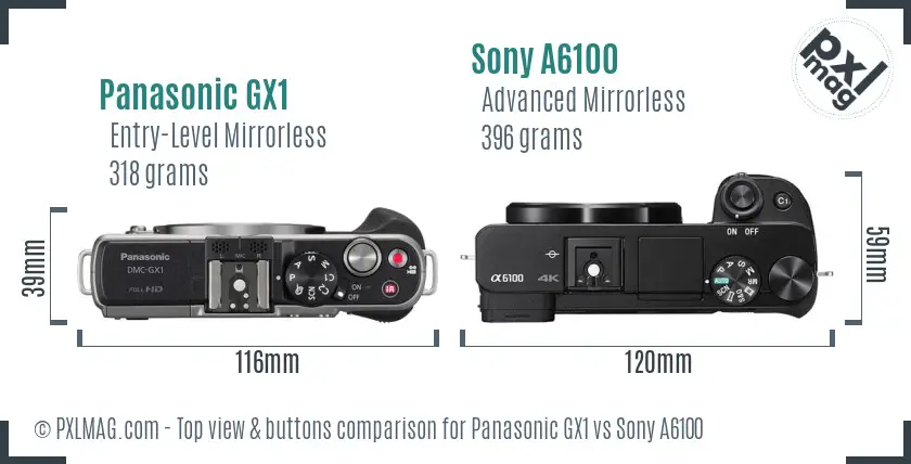 Panasonic GX1 vs Sony A6100 top view buttons comparison