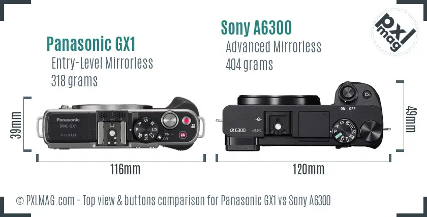 Panasonic GX1 vs Sony A6300 top view buttons comparison Panasonic GX1 vs Sony A6300 top view buttons comparison