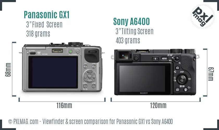 Panasonic GX1 vs Sony A6400 Screen and Viewfinder comparison Panasonic GX1 vs Sony A6400 Screen and Viewfinder comparison