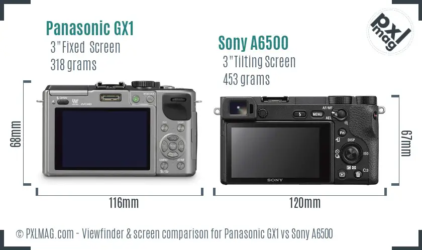 Panasonic GX1 vs Sony A6500 Screen and Viewfinder comparison