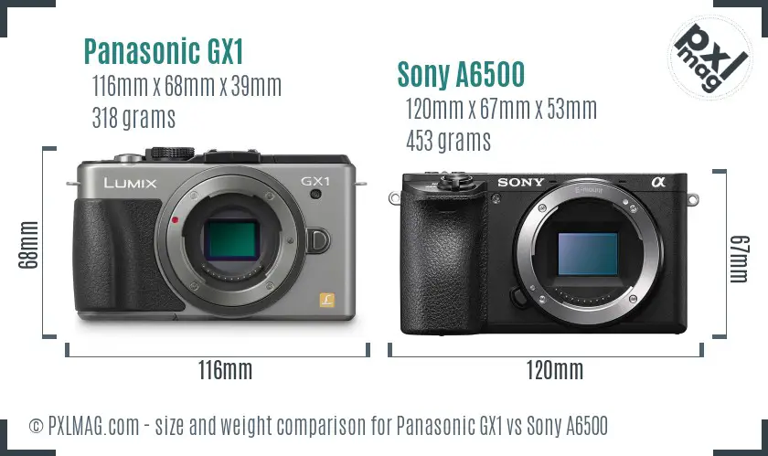 Panasonic GX1 vs Sony A6500 size comparison
