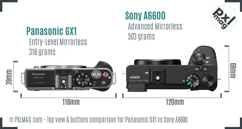 Panasonic GX1 vs Sony A6600 top view buttons comparison