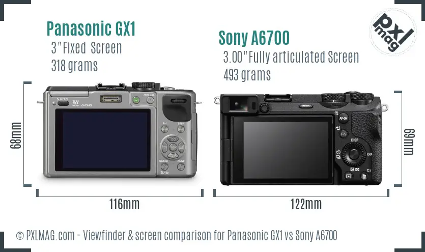 Panasonic GX1 vs Sony A6700 Screen and Viewfinder comparison Panasonic GX1 vs Sony A6700 Screen and Viewfinder comparison
