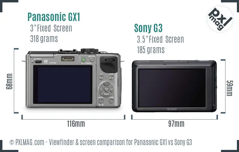 Panasonic GX1 vs Sony G3 Screen and Viewfinder comparison Panasonic GX1 vs Sony G3 Screen and Viewfinder comparison