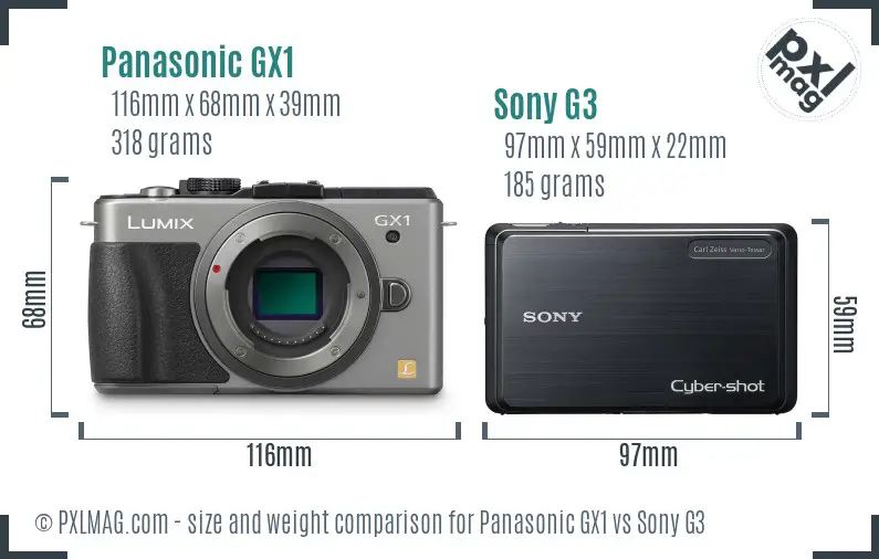 Panasonic GX1 vs Sony G3 size comparison Panasonic GX1 vs Sony G3 size comparison