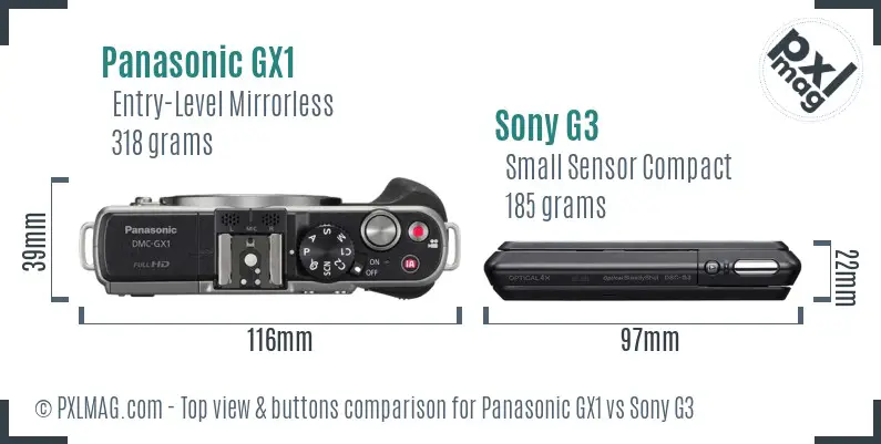 Panasonic GX1 vs Sony G3 top view buttons comparison Panasonic GX1 vs Sony G3 top view buttons comparison