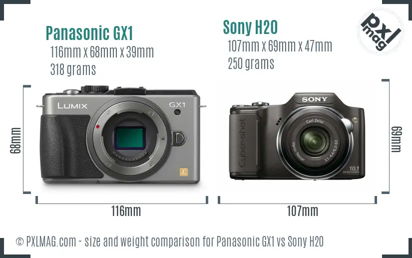 Panasonic GX1 vs Sony H20 size comparison Panasonic GX1 vs Sony H20 size comparison