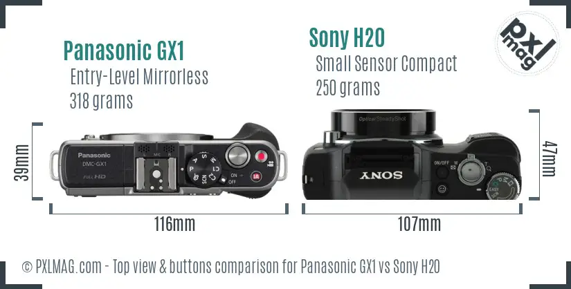 Panasonic GX1 vs Sony H20 top view buttons comparison Panasonic GX1 vs Sony H20 top view buttons comparison