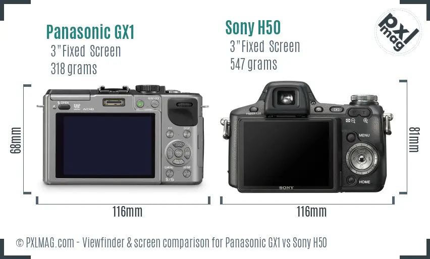 Panasonic GX1 vs Sony H50 Screen and Viewfinder comparison