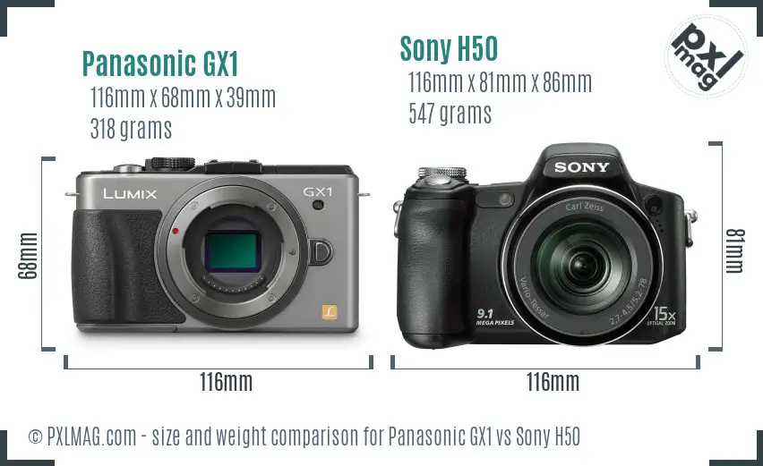 Panasonic GX1 vs Sony H50 size comparison