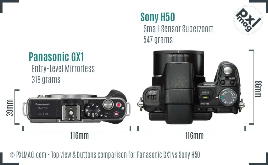 Panasonic GX1 vs Sony H50 top view buttons comparison