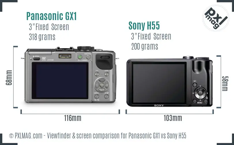 Panasonic GX1 vs Sony H55 Screen and Viewfinder comparison