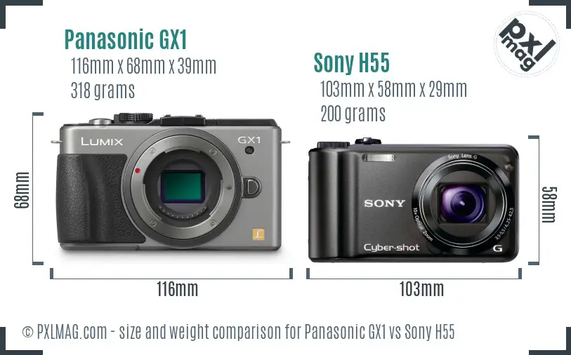 Panasonic GX1 vs Sony H55 size comparison