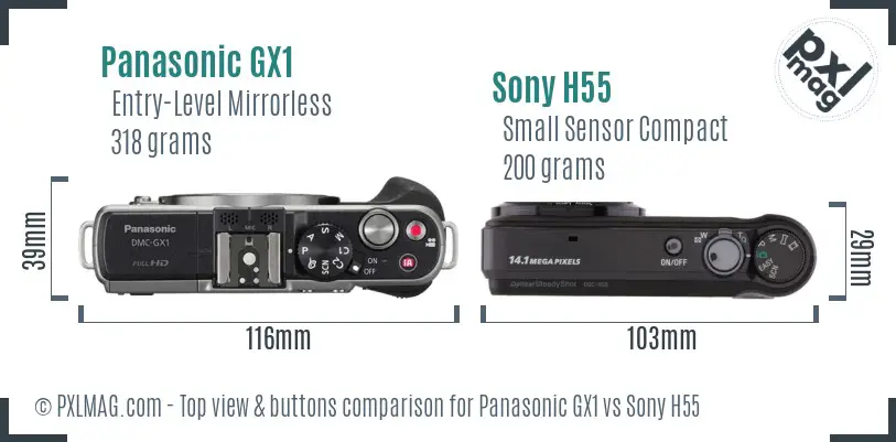 Panasonic GX1 vs Sony H55 top view buttons comparison