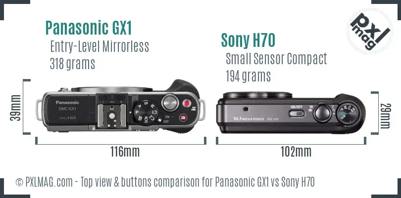Panasonic GX1 vs Sony H70 top view buttons comparison