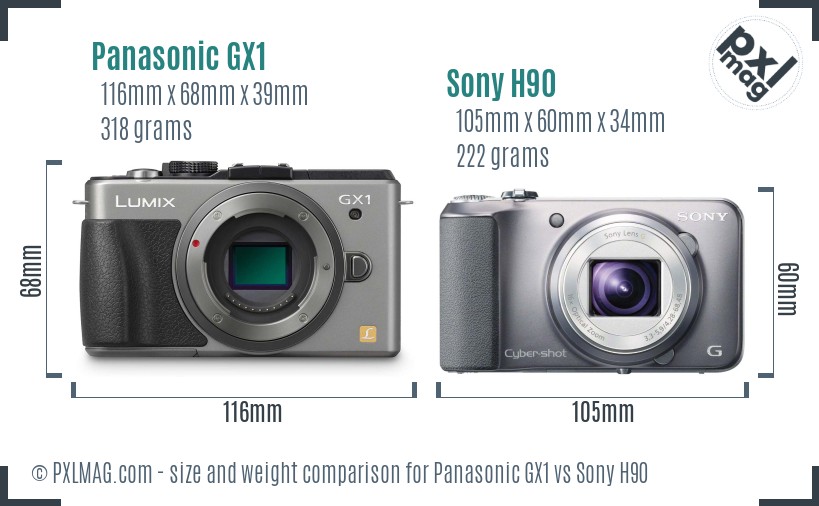Panasonic GX1 vs Sony H90 size comparison Panasonic GX1 vs Sony H90 size comparison