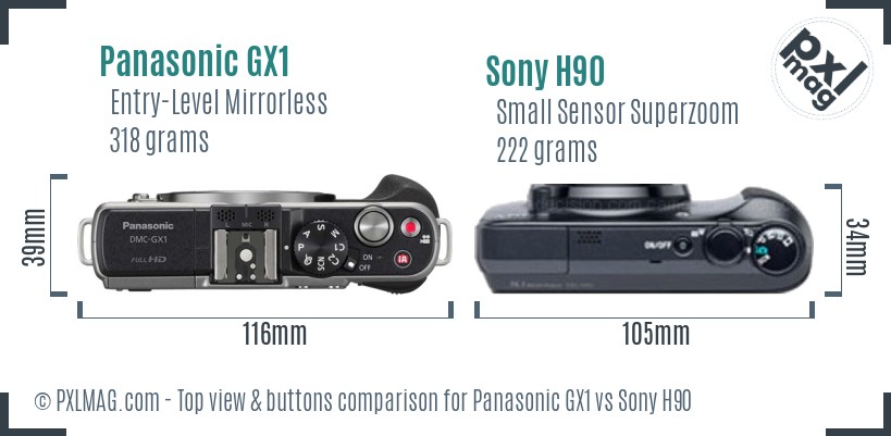 Panasonic GX1 vs Sony H90 top view buttons comparison