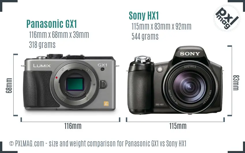 Panasonic GX1 vs Sony HX1 size comparison