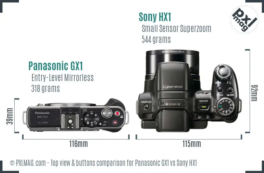 Panasonic GX1 vs Sony HX1 top view buttons comparison