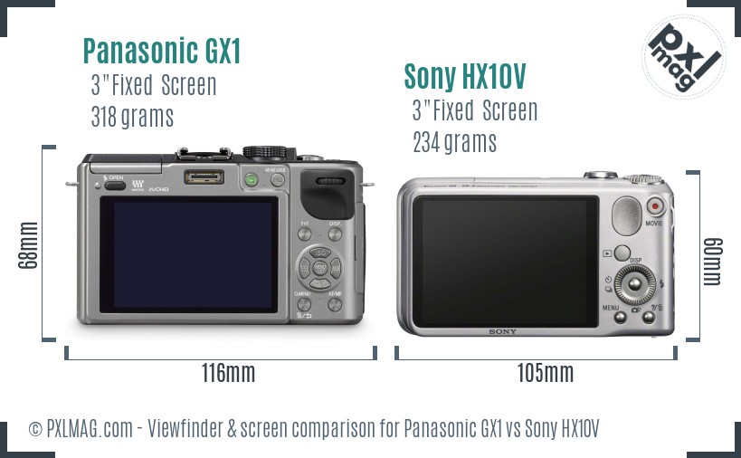 Panasonic GX1 vs Sony HX10V Screen and Viewfinder comparison