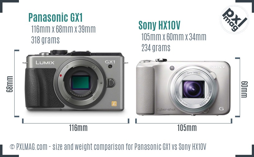 Panasonic GX1 vs Sony HX10V size comparison Panasonic GX1 vs Sony HX10V size comparison