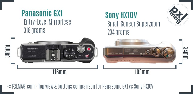 Panasonic GX1 vs Sony HX10V top view buttons comparison