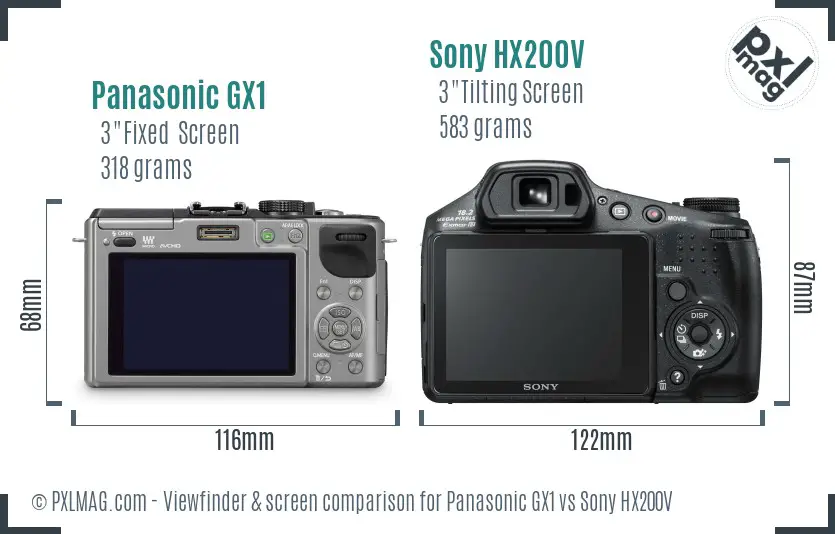 Panasonic GX1 vs Sony HX200V Screen and Viewfinder comparison